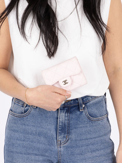 Chanel 2021 Light Pink Caviar Cardholder Flap on Chain