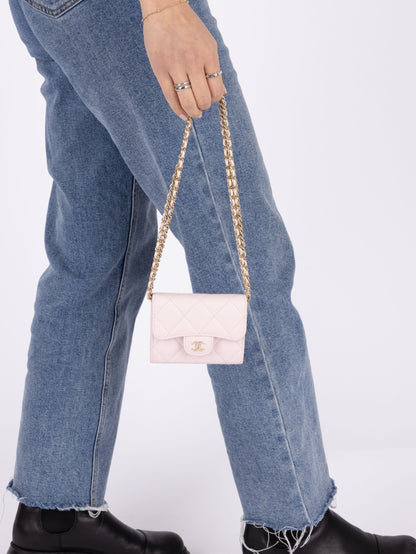 Chanel 2021 Light Pink Caviar Cardholder Flap on Chain