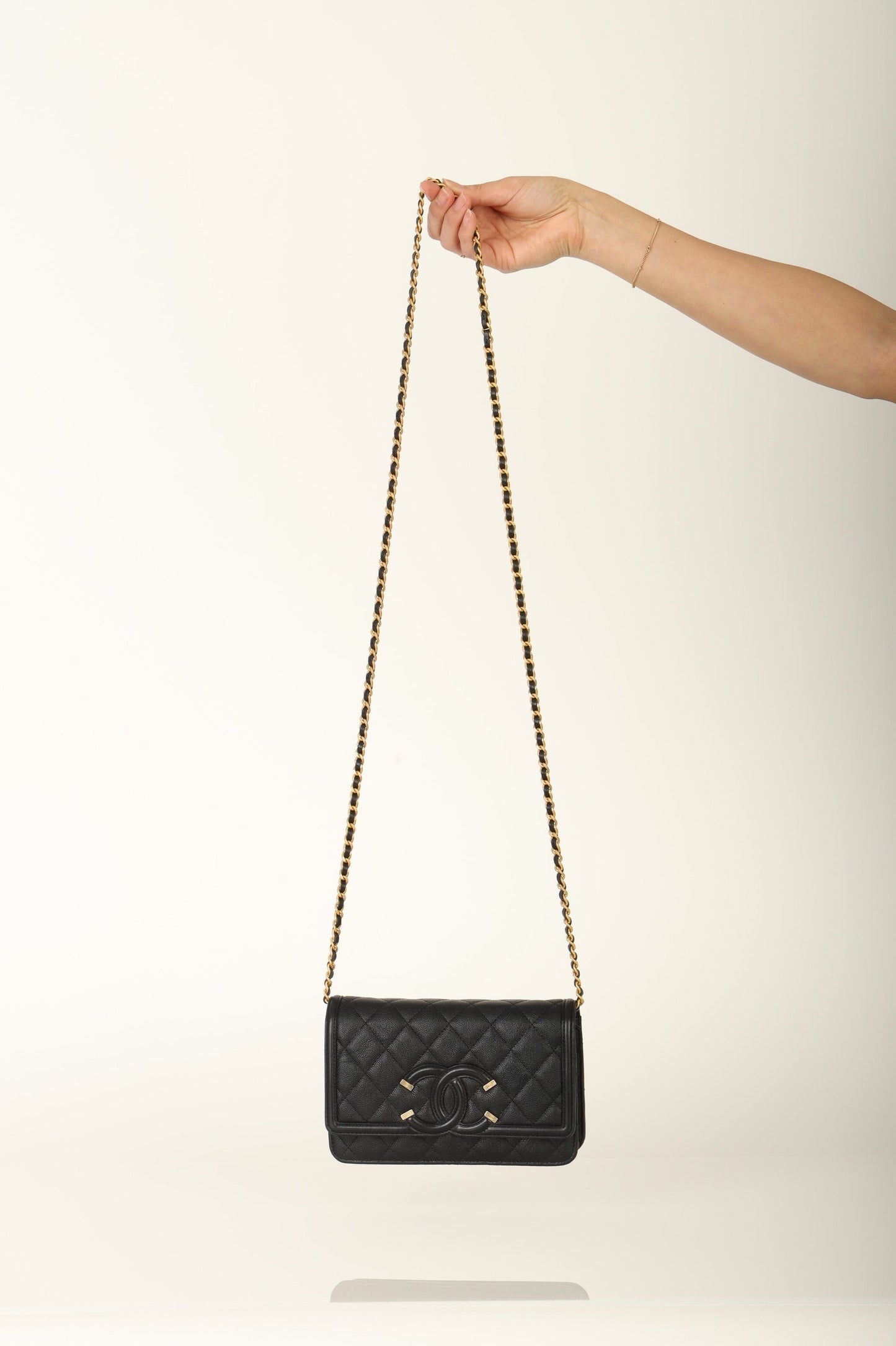 Chanel 2018 Caviar Filigree Wallet on Chain