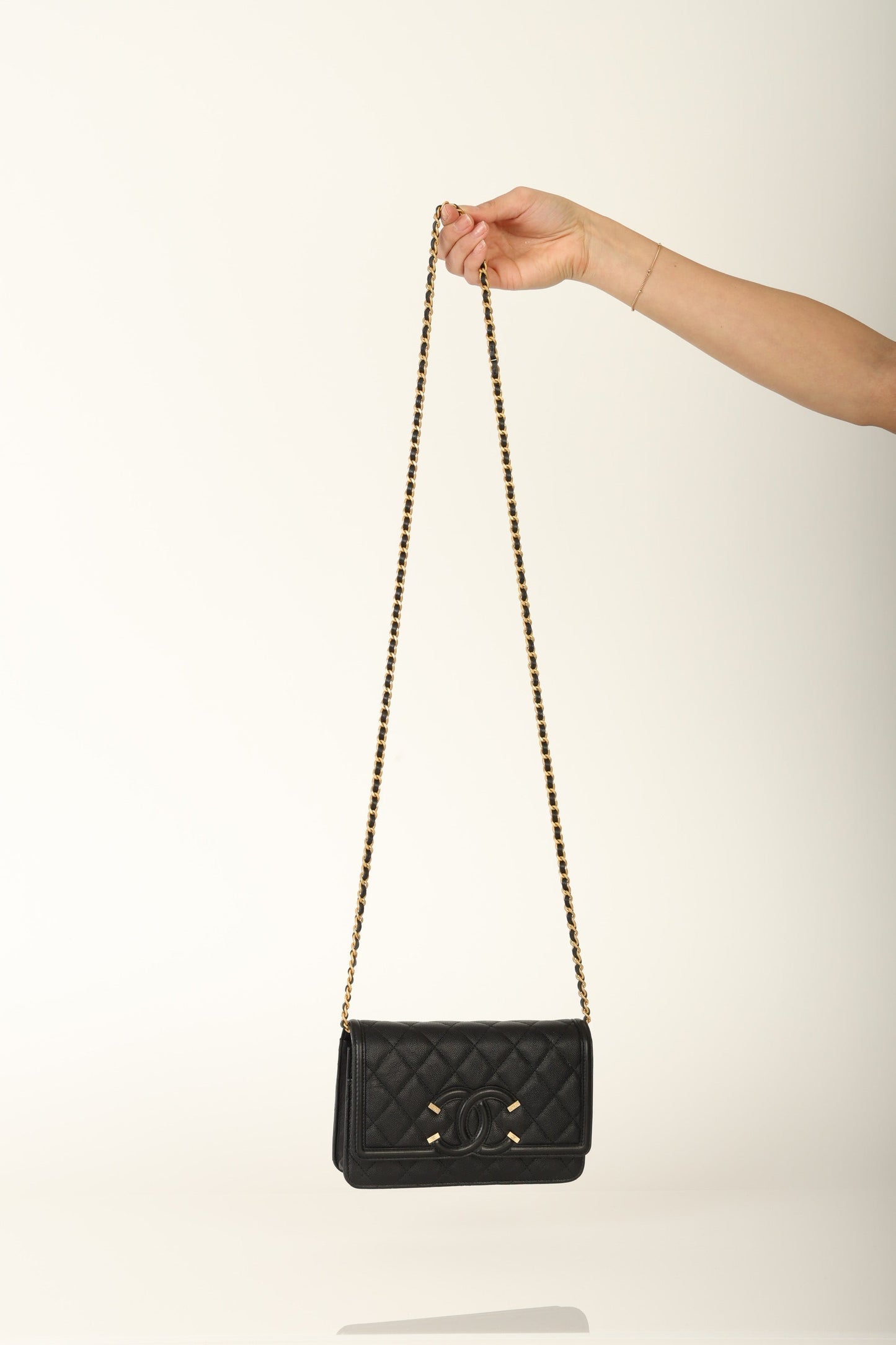 Chanel 2018 Caviar Filigree Wallet on Chain