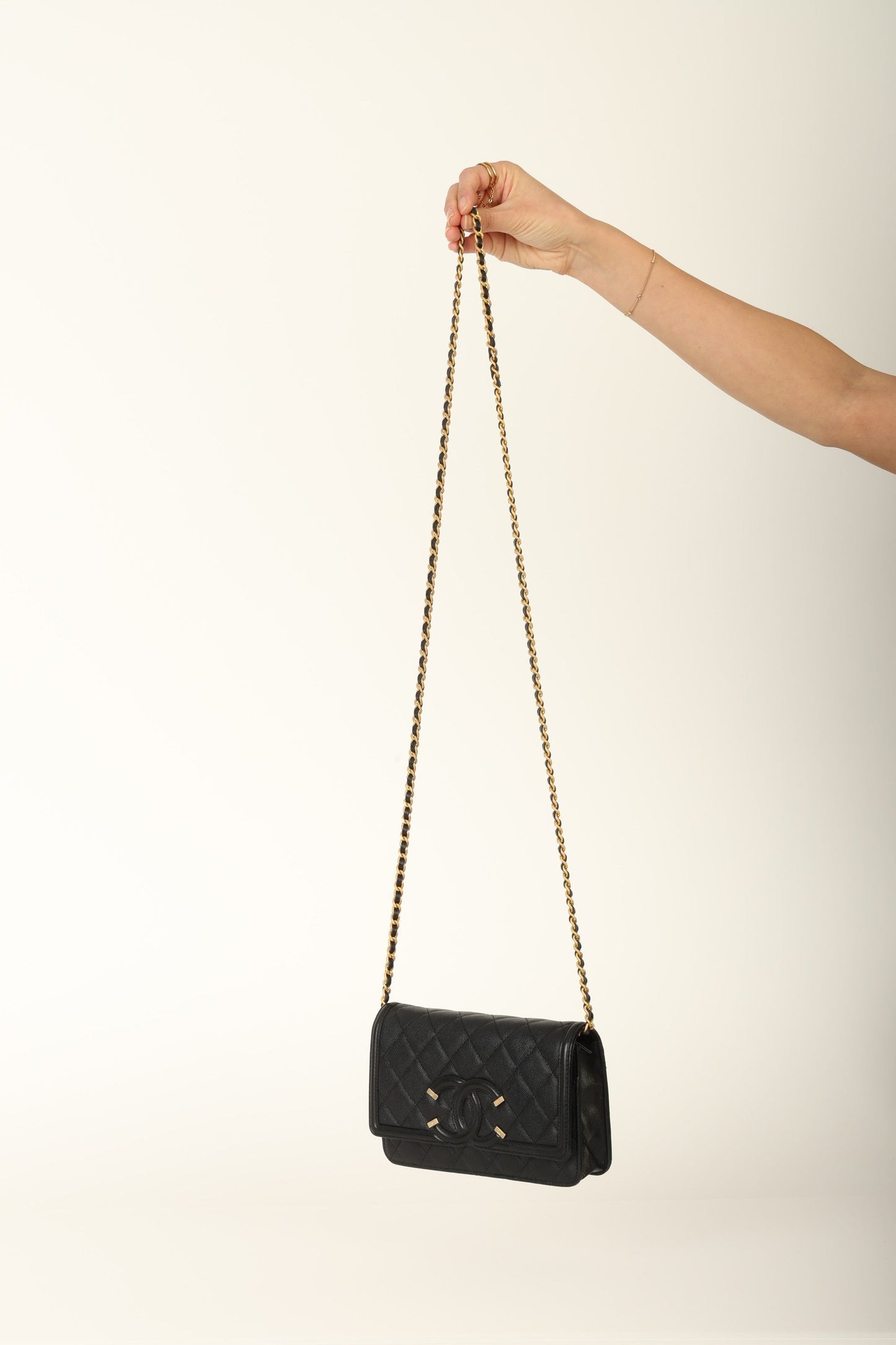 Chanel 2018 Caviar Filigree Wallet on Chain