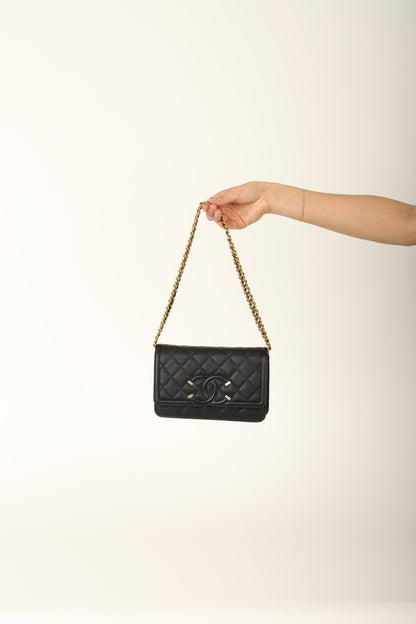 Chanel 2018 Caviar Filigree Wallet on Chain