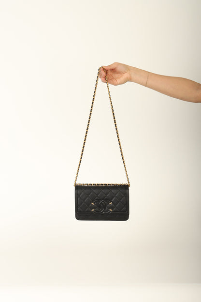 Chanel 2018 Caviar Filigree Wallet on Chain