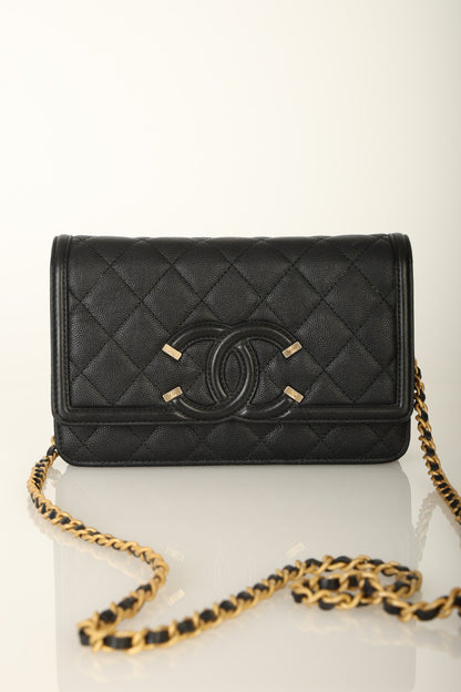 Chanel 2018 Caviar Filigree Wallet on Chain