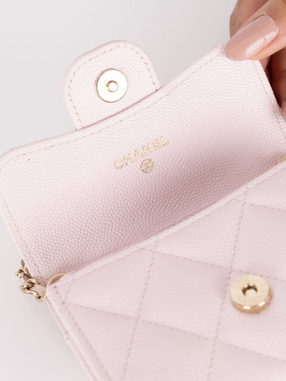 Chanel 2021 Light Pink Caviar Cardholder Flap on Chain