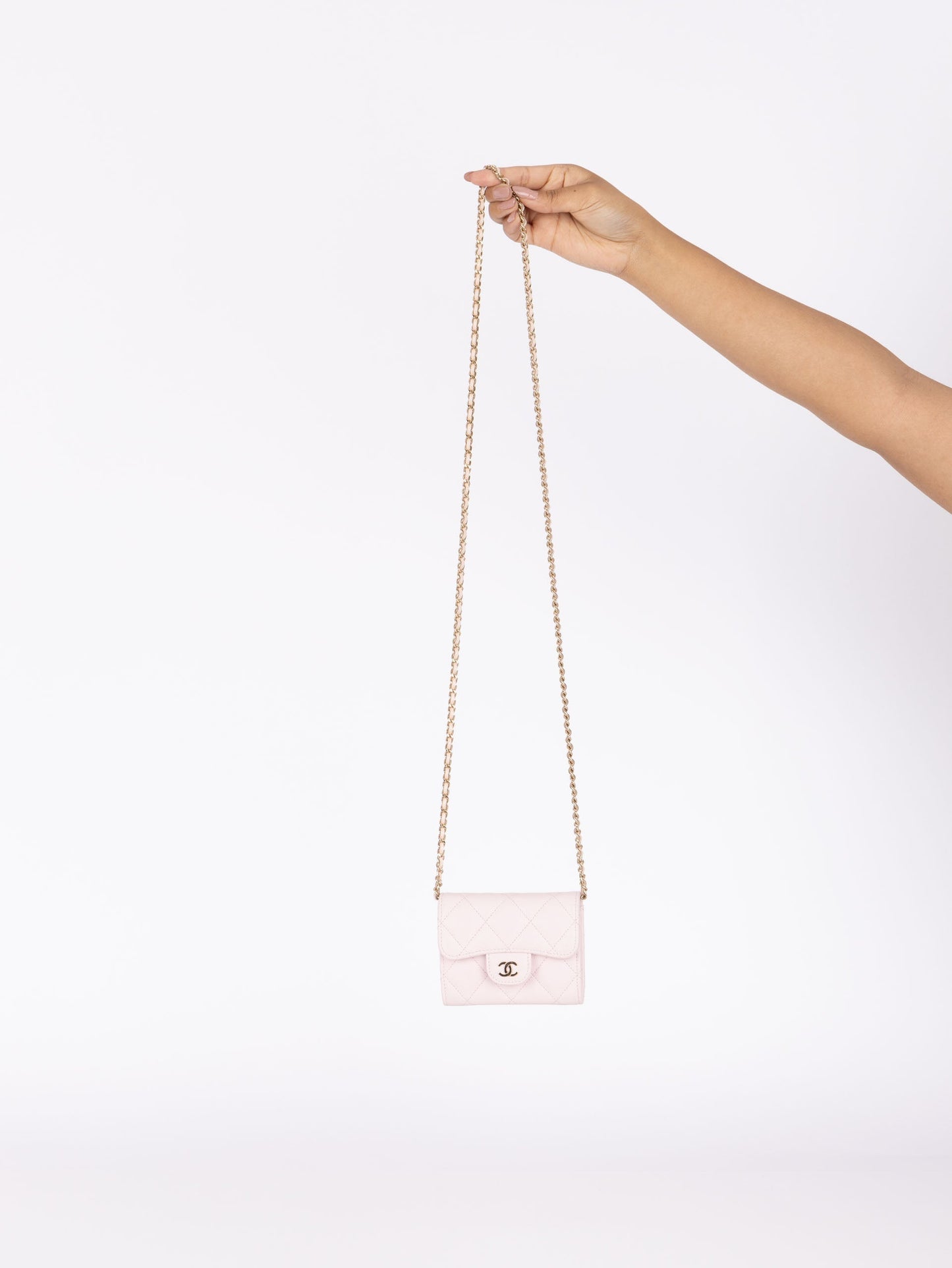 Chanel 2021 Light Pink Caviar Cardholder Flap on Chain