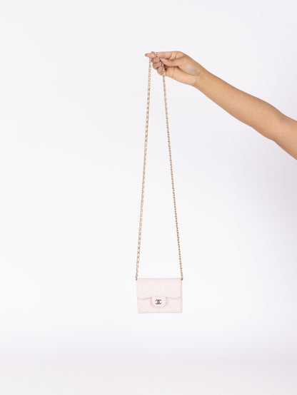 Chanel 2021 Light Pink Caviar Cardholder Flap on Chain