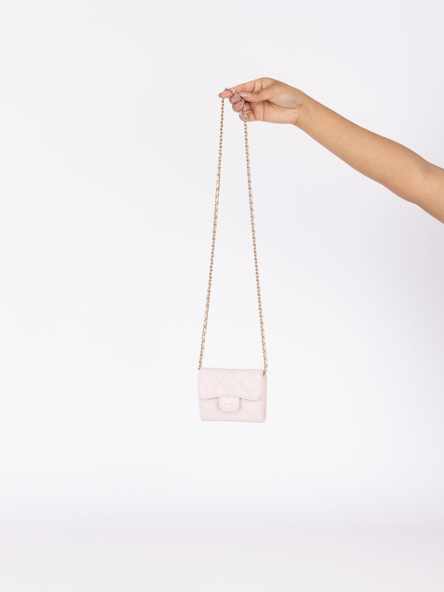 Chanel 2021 Light Pink Caviar Cardholder Flap on Chain
