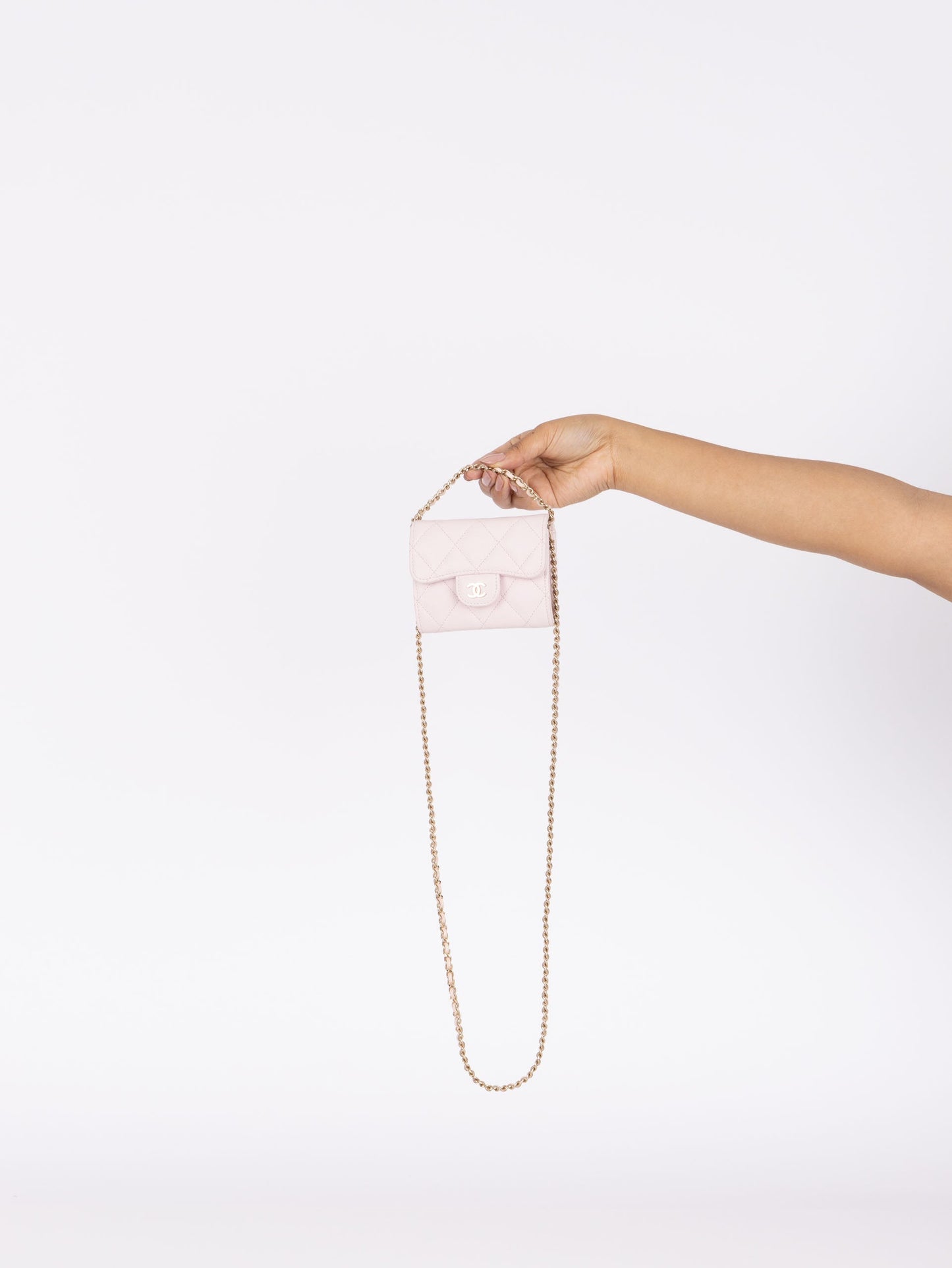 Chanel 2021 Light Pink Caviar Cardholder Flap on Chain