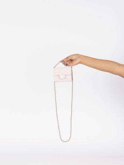 Chanel 2021 Light Pink Caviar Cardholder Flap on Chain