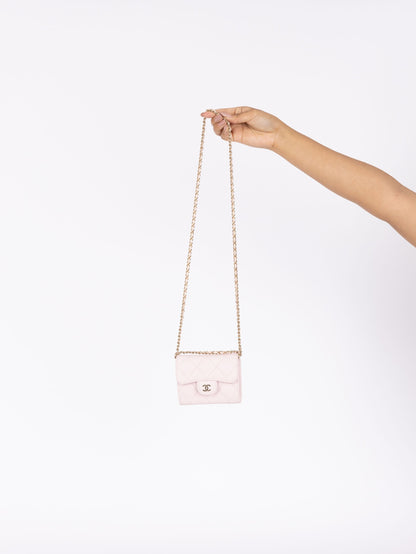 Chanel 2021 Light Pink Caviar Cardholder Flap on Chain