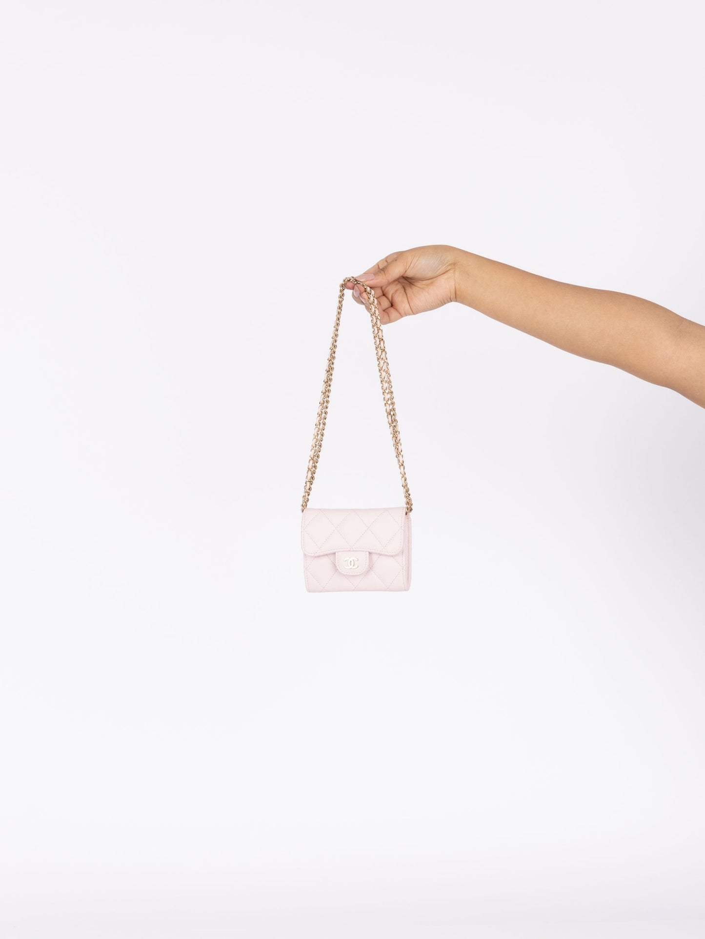 Chanel 2021 Light Pink Caviar Cardholder Flap on Chain