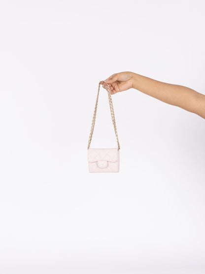 Chanel 2021 Light Pink Caviar Cardholder Flap on Chain