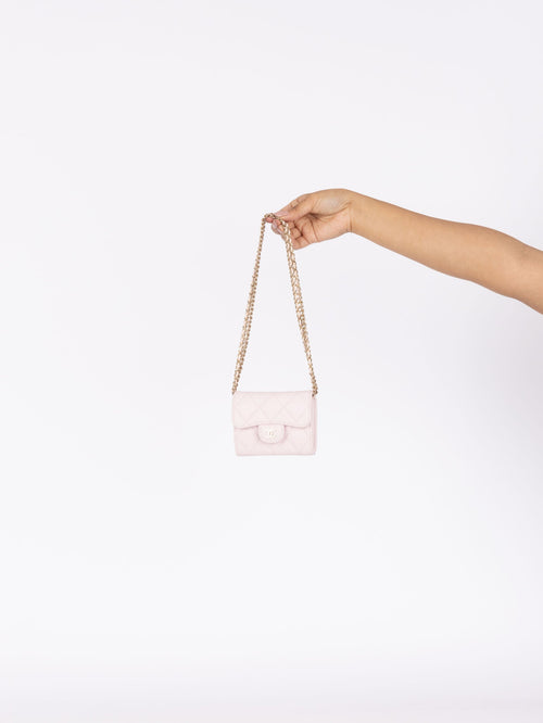 Chanel 2021 Light Pink Caviar Cardholder Flap on Chain