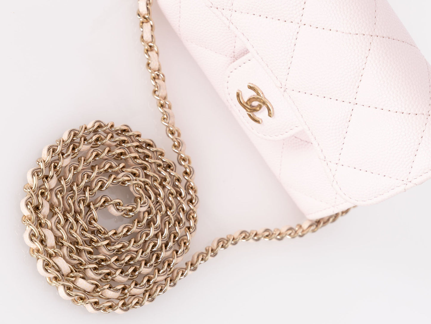 Chanel 2021 Light Pink Caviar Cardholder Flap on Chain