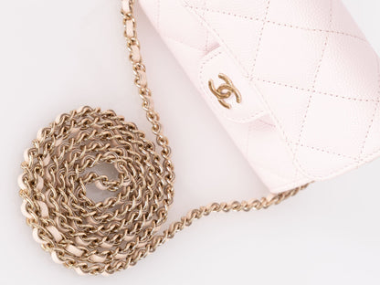 Chanel 2021 Light Pink Caviar Cardholder Flap on Chain