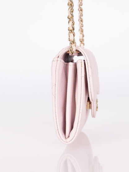 Chanel 2021 Light Pink Caviar Cardholder Flap on Chain
