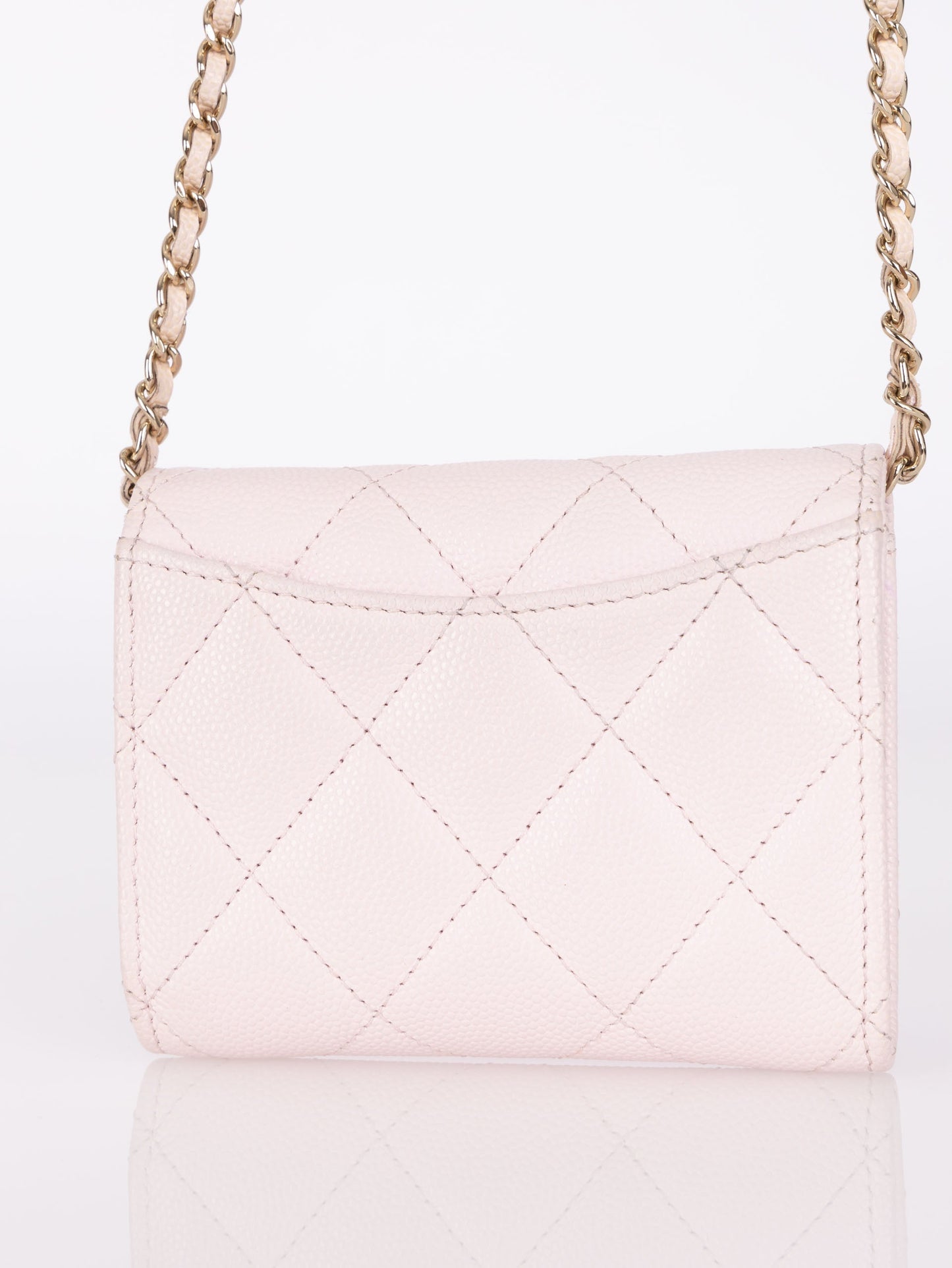 Chanel 2021 Light Pink Caviar Cardholder Flap on Chain