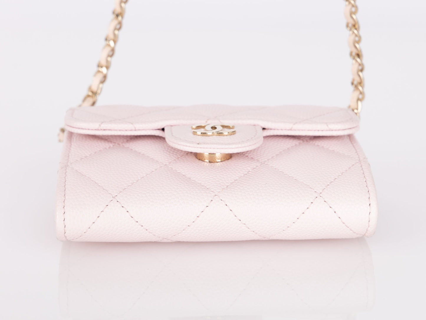 Chanel 2021 Light Pink Caviar Cardholder Flap on Chain