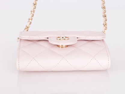 Chanel 2021 Light Pink Caviar Cardholder Flap on Chain