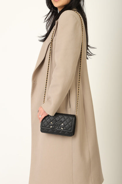 Chanel 2018 Caviar Filigree Wallet on Chain