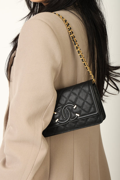 Chanel 2018 Caviar Filigree Wallet on Chain