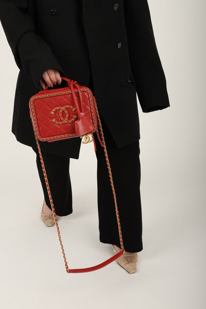 Chanel 2020 Calfskin Filigree Chain Around Small Vanity Bag