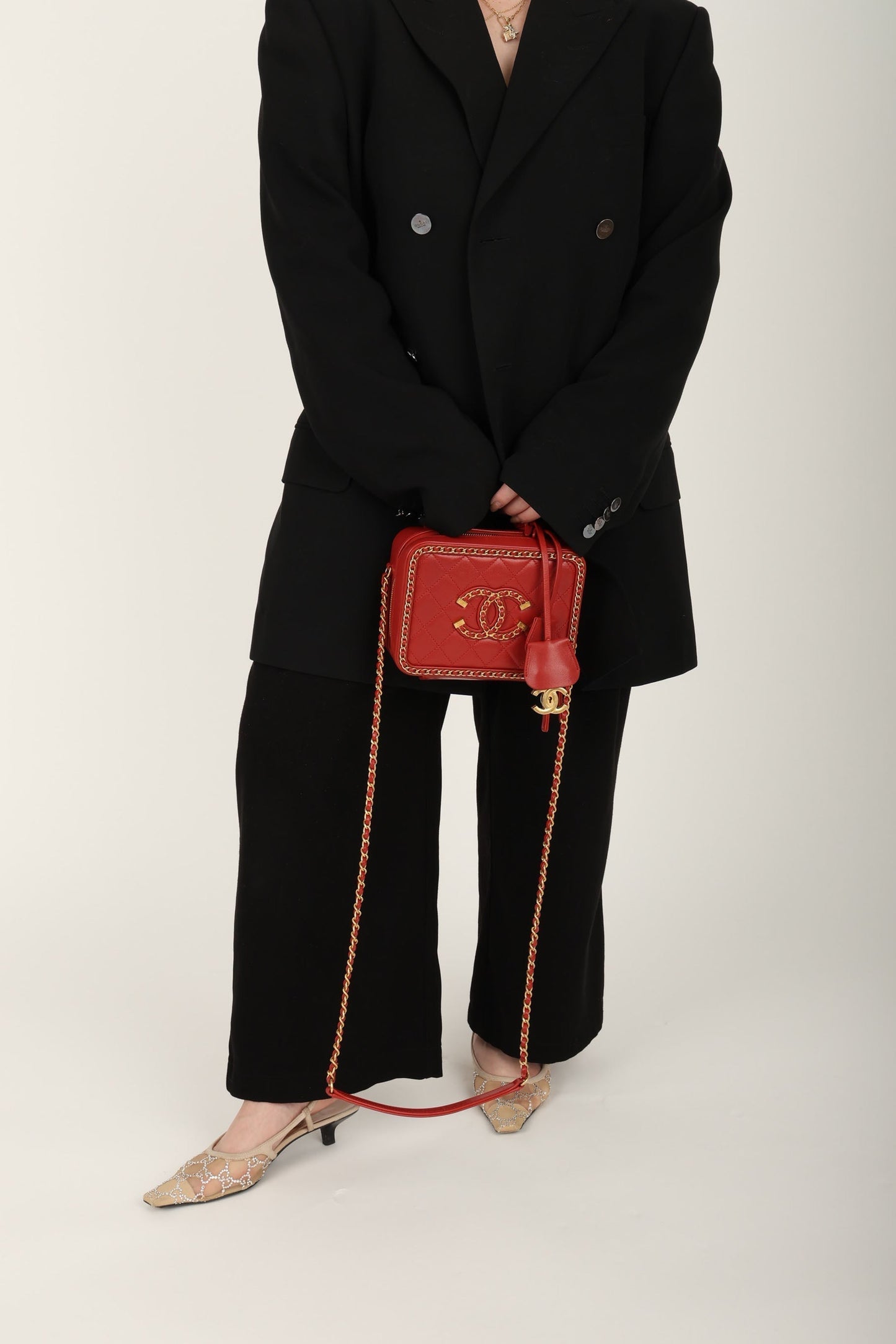 Chanel 2020 Calfskin Filigree Chain Around Small Vanity Bag