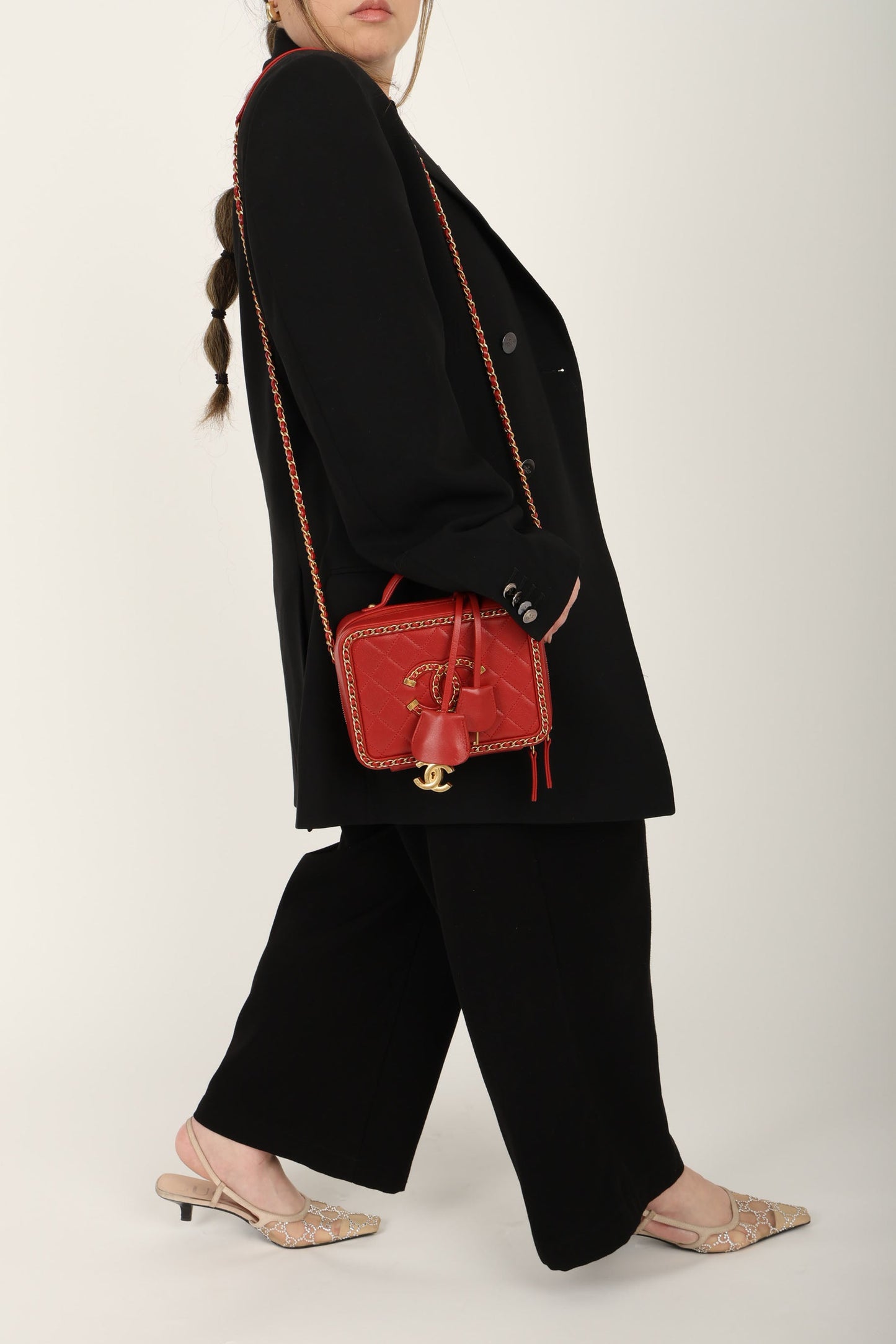 Chanel 2020 Calfskin Filigree Chain Around Small Vanity Bag