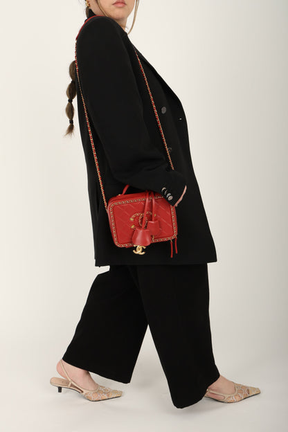Chanel 2020 Calfskin Filigree Chain Around Small Vanity Bag