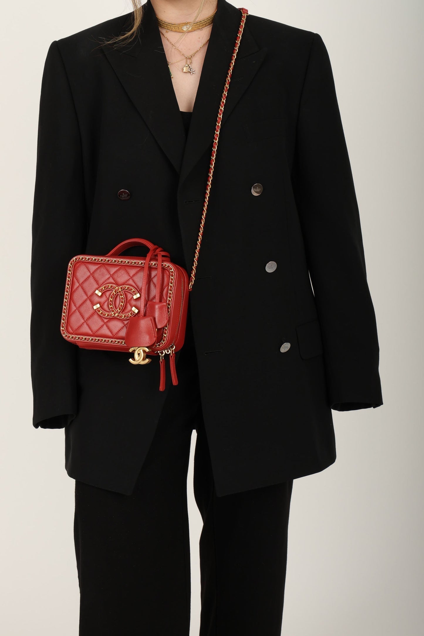 Chanel 2020 Calfskin Filigree Chain Around Small Vanity Bag