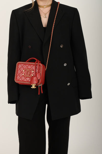 Chanel 2020 Calfskin Filigree Chain Around Small Vanity Bag