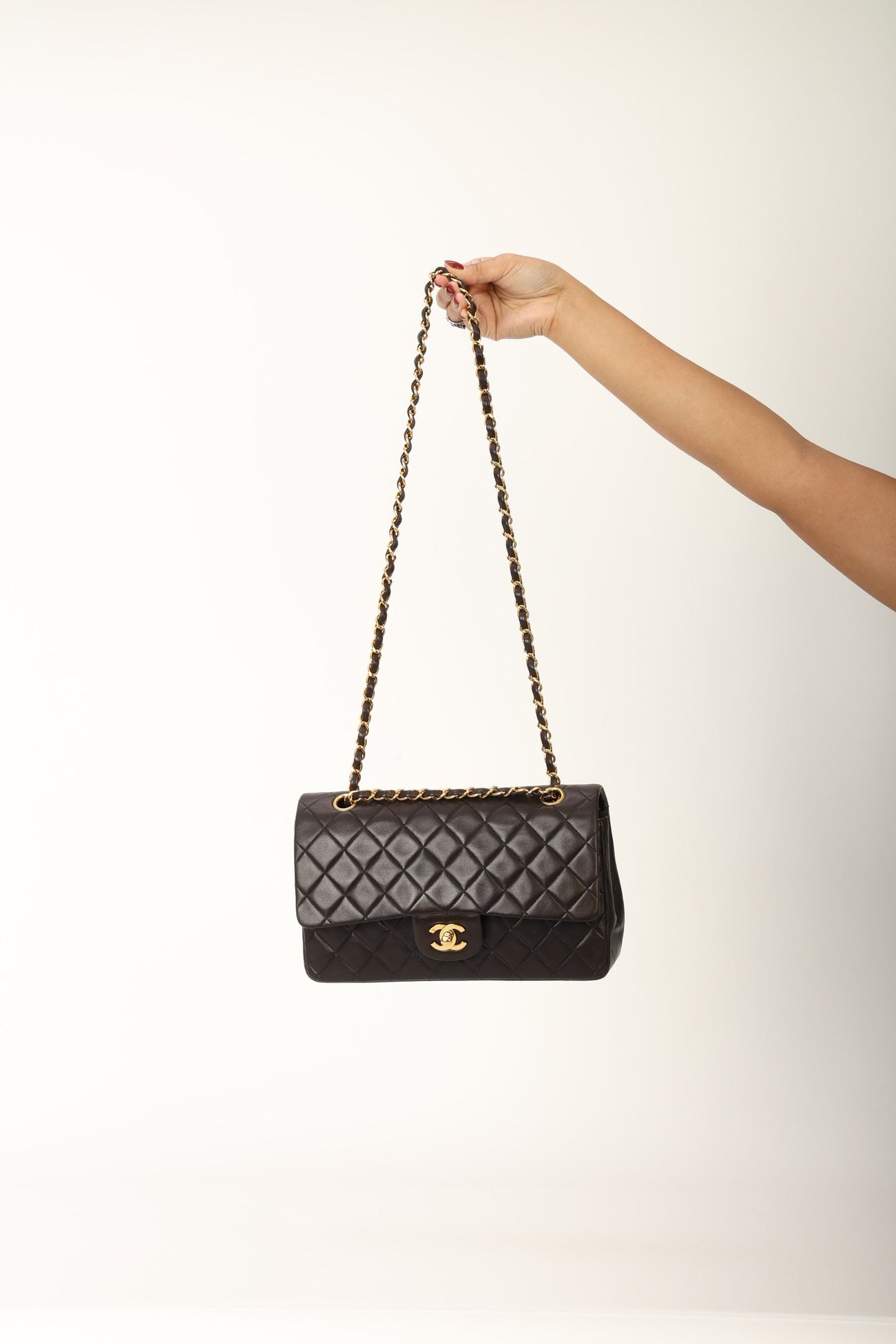 Chanel 1991 Dark Brown Lambskin Medium Double Flap Bag