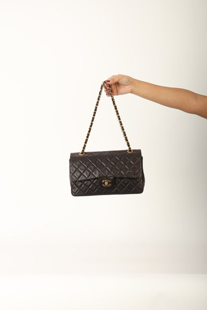 Chanel 1991 Dark Brown Lambskin Medium Double Flap Bag
