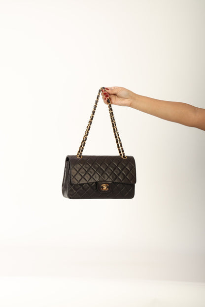 Chanel 1991 Dark Brown Lambskin Medium Double Flap Bag
