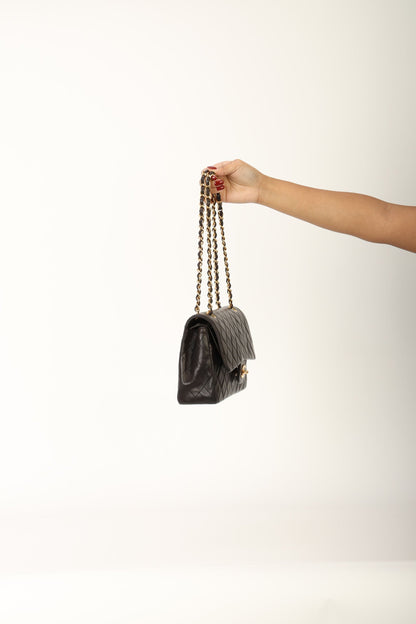 Chanel 1991 Dark Brown Lambskin Medium Double Flap Bag