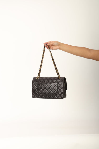 Chanel 1991 Dark Brown Lambskin Medium Double Flap Bag