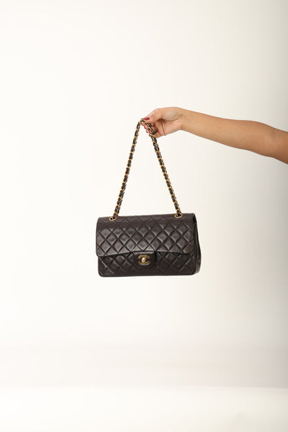 Chanel 1991 Dark Brown Lambskin Medium Double Flap Bag