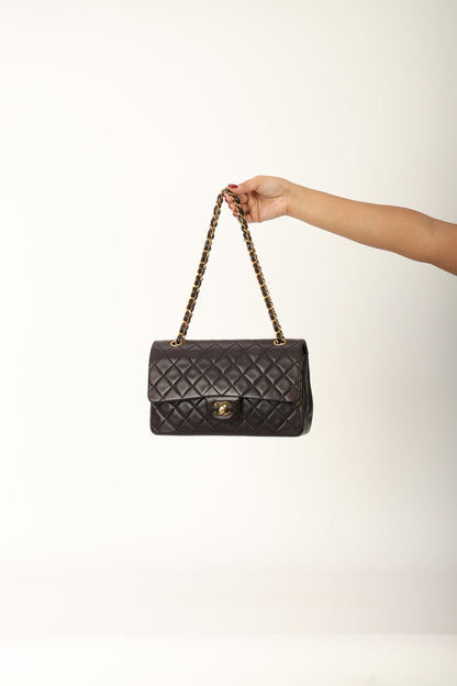 Chanel 1991 Dark Brown Lambskin Medium Double Flap Bag