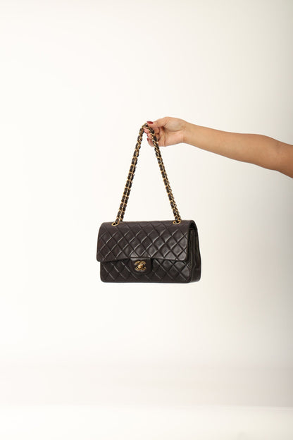 Chanel 1991 Dark Brown Lambskin Medium Double Flap Bag