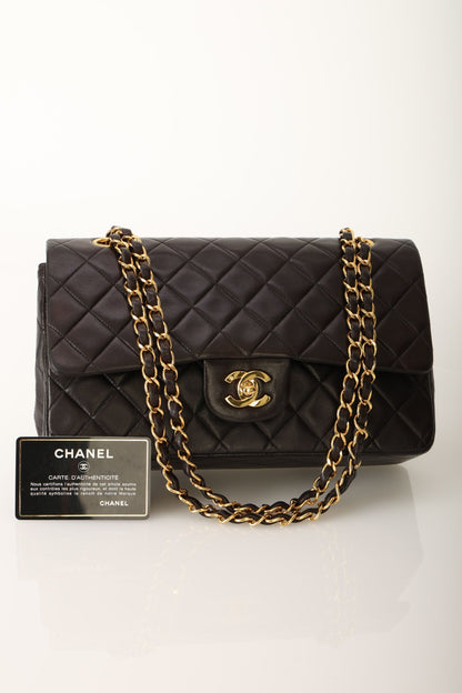 Chanel 1991 Dark Brown Lambskin Medium Double Flap Bag