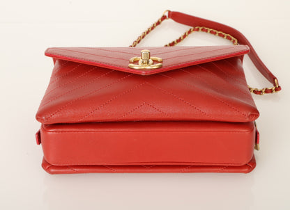 Chanel 2018 Calfskin Chevron Red Flap