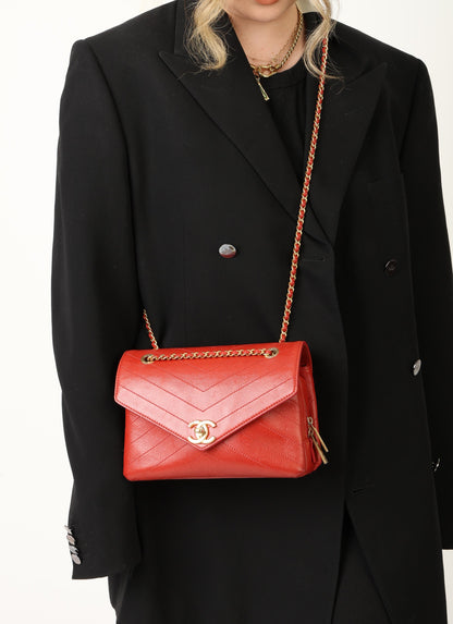 Chanel 2018 Calfskin Chevron Red Flap