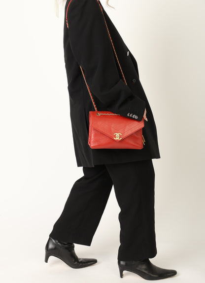 Chanel 2018 Calfskin Chevron Red Flap
