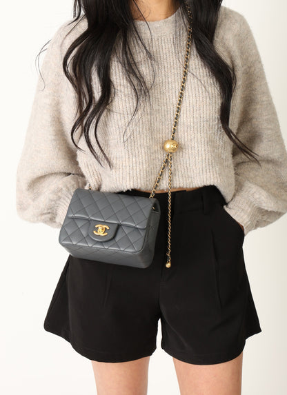 Chanel 2023 Lambskin Pearl Crush Mini Square Flap