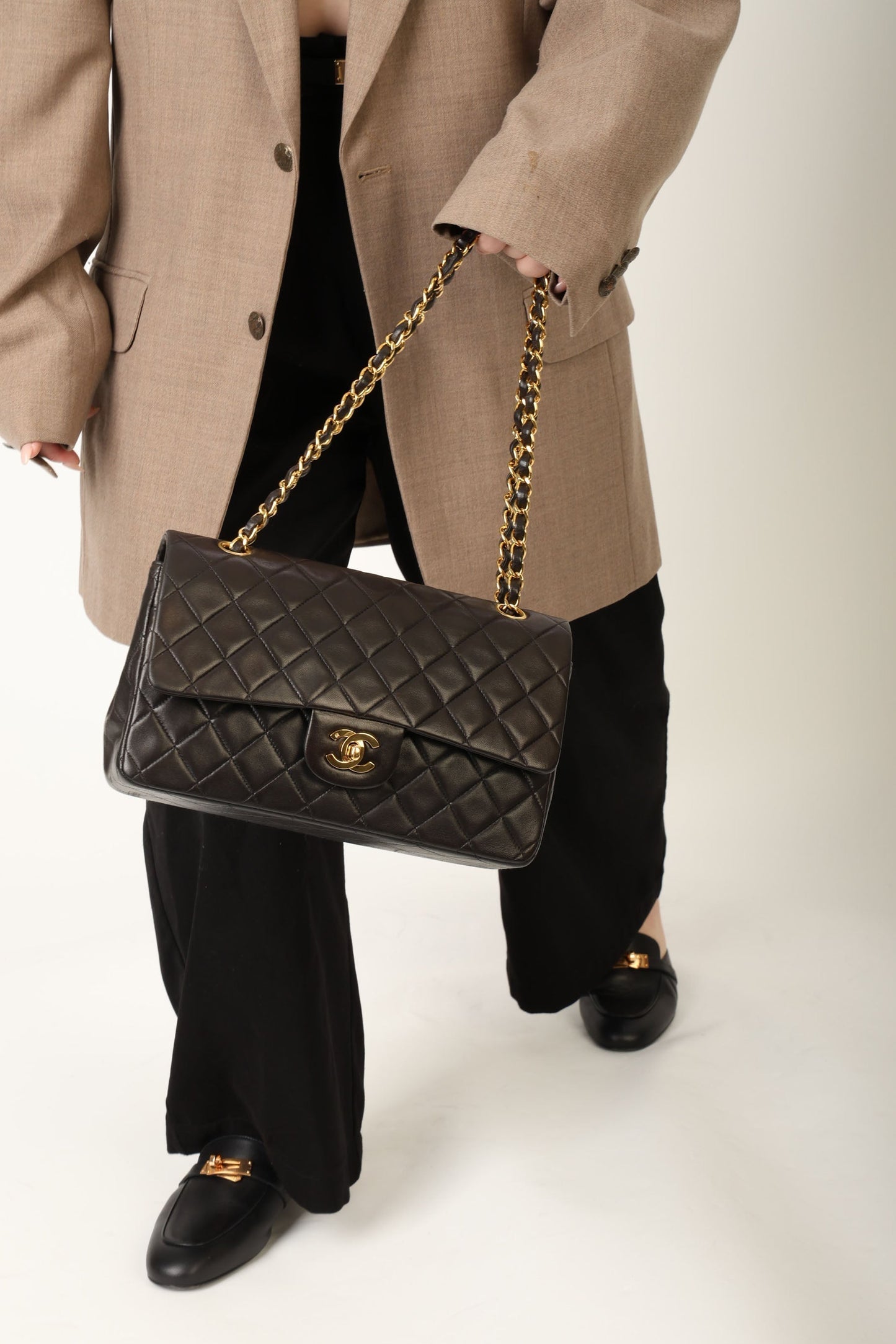 Chanel 1991 Dark Brown Lambskin Medium Double Flap Bag