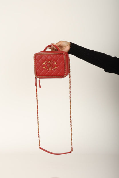 Chanel 2020 Calfskin Filigree Chain Around Small Vanity Bag