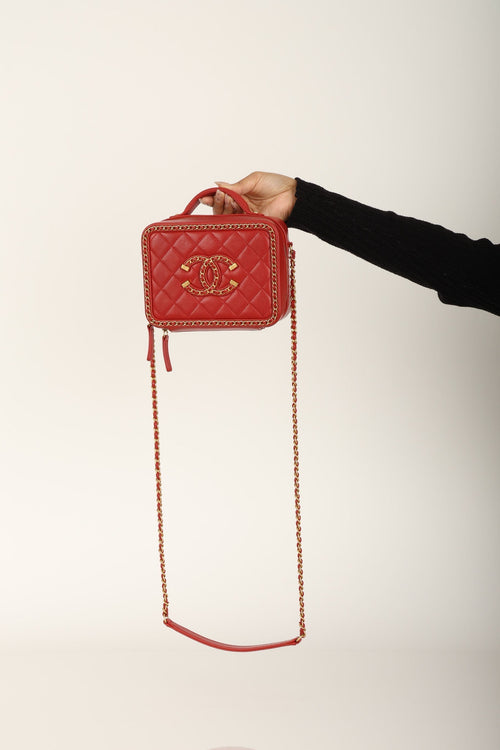 Chanel 2020 Calfskin Filigree Chain Around Small Vanity Bag