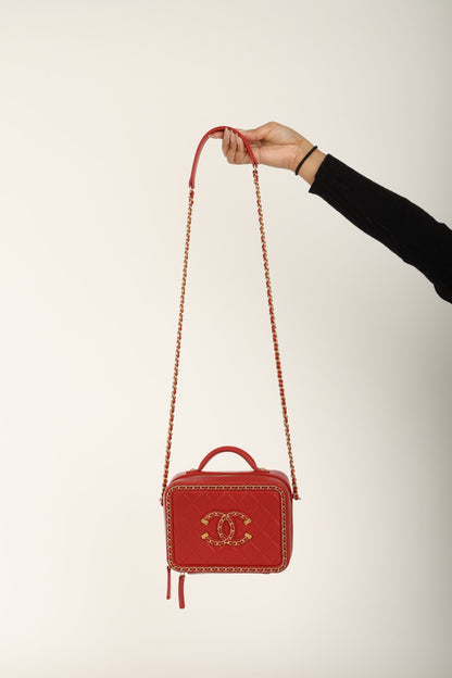 Chanel 2020 Calfskin Filigree Chain Around Small Vanity Bag