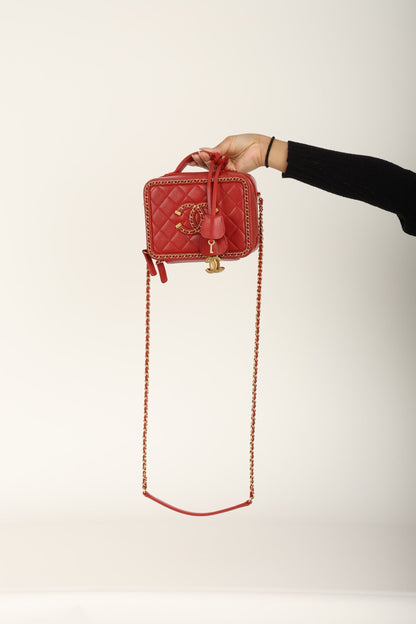 Chanel 2020 Calfskin Filigree Chain Around Small Vanity Bag